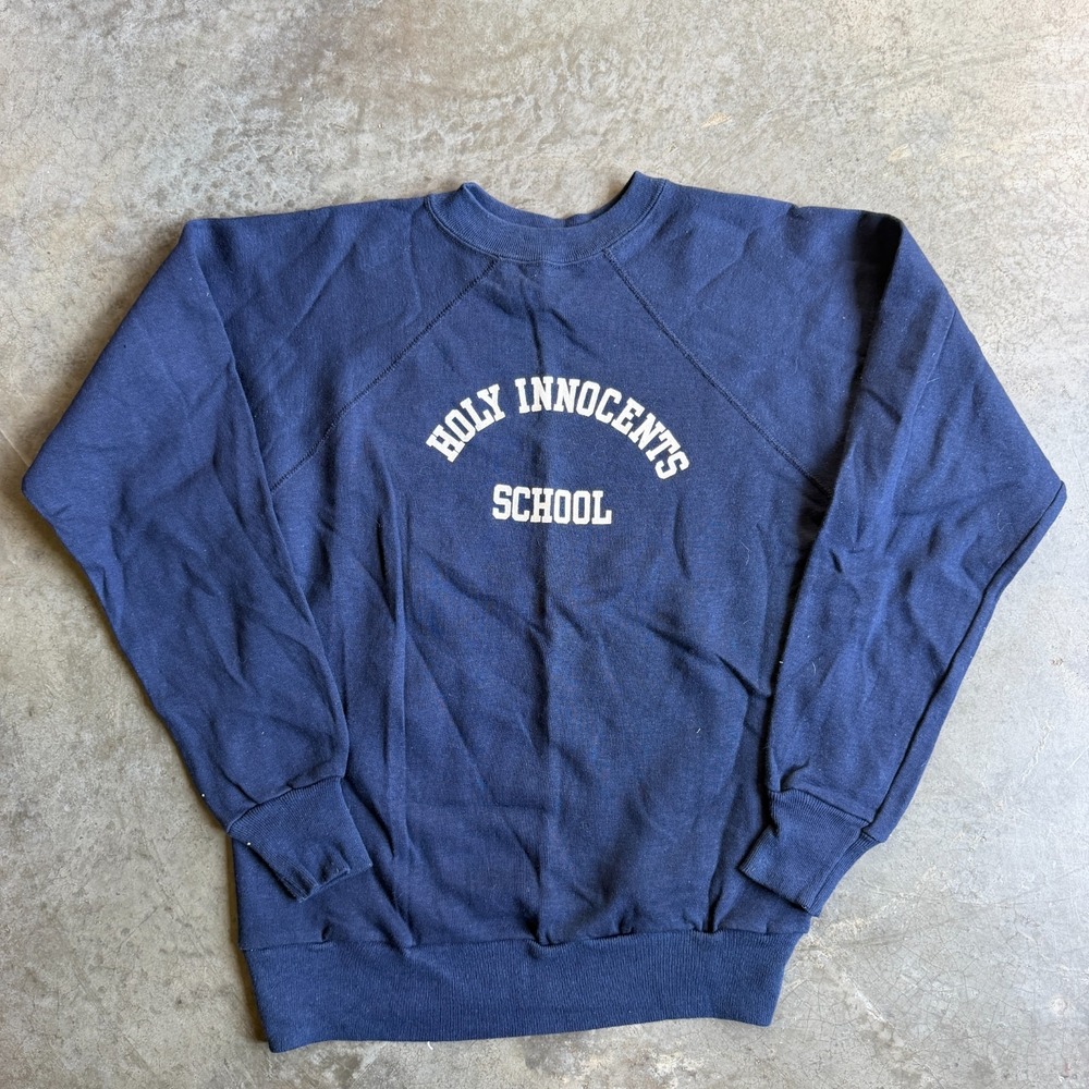 Vintage 70s Velva Sheen Raglan Crewneck Sweatshirt School Holy Innocents 17x24